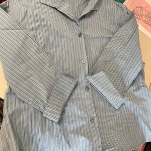 Ladies Button Down - XL - Blue on Blue striped blouse